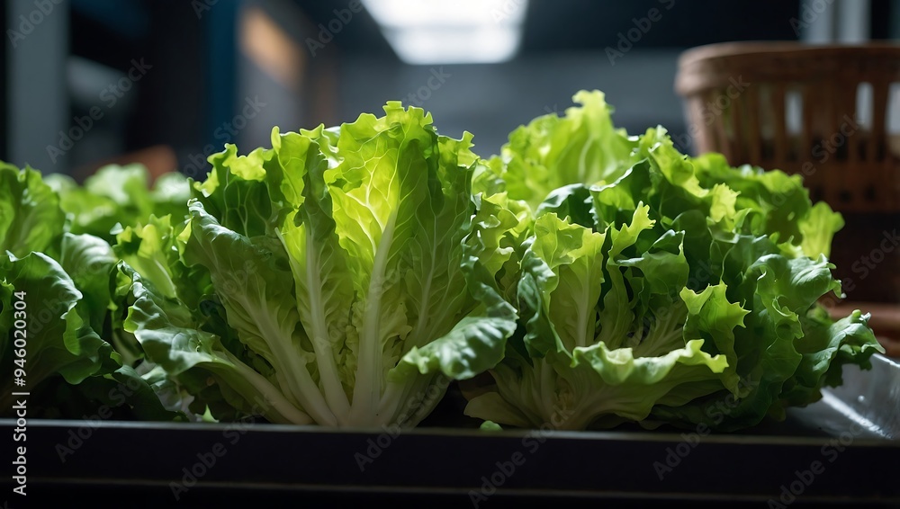 Fresh lettuce, captured in a vibrant and healthy setting Fresh lettuce, captured in a vibrant and healthy setting