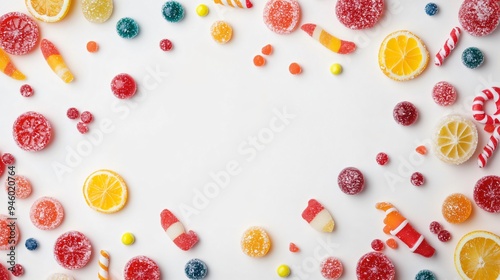 Colorful Candies on White Background - Top View