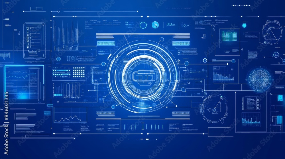 Futuristic Digital Interface with Glowing Lines and Circles Futuristic Digital Interface with Glowing Lines and Circles