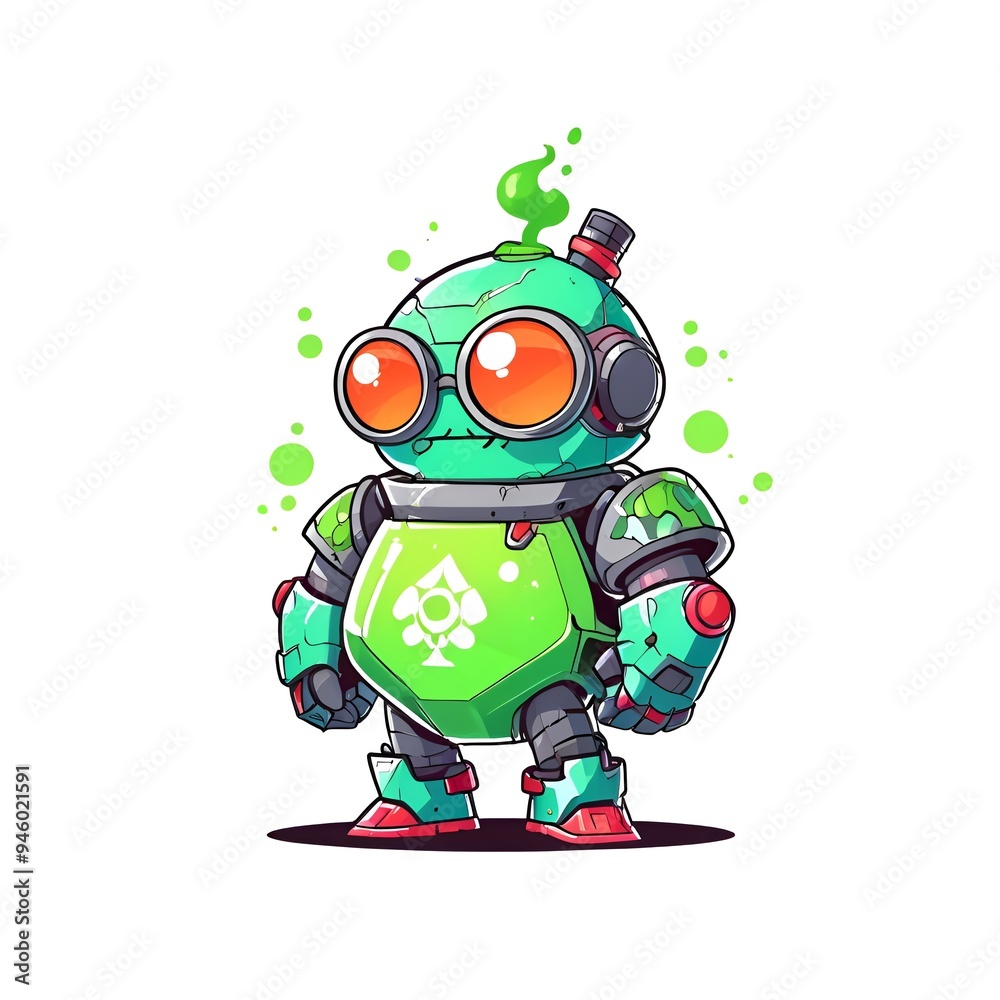 Cute Green Robot Illustration Cute Green Robot Illustration