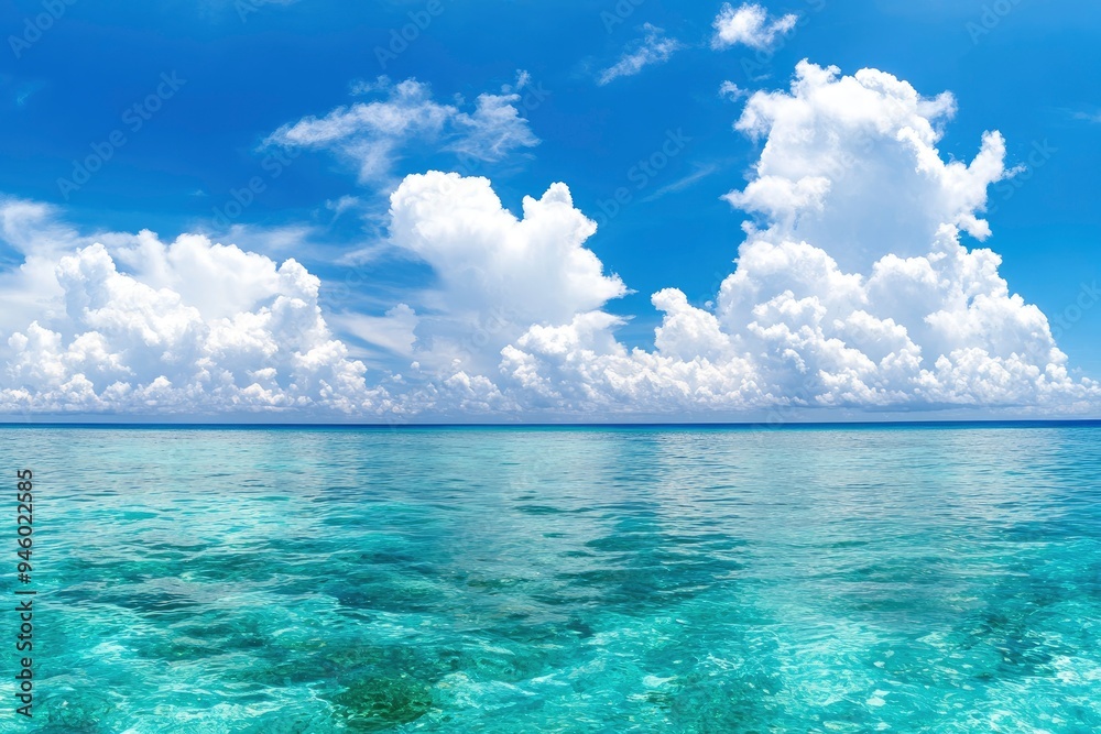 Panorama of clear sky background for summer vacation concept at ocean and summer sea water with sunlight of beautiful cloudy sky , ai Panorama of clear sky background for summer vacation concept at ocean and summer sea water with sunlight of beautiful cloudy sky , ai