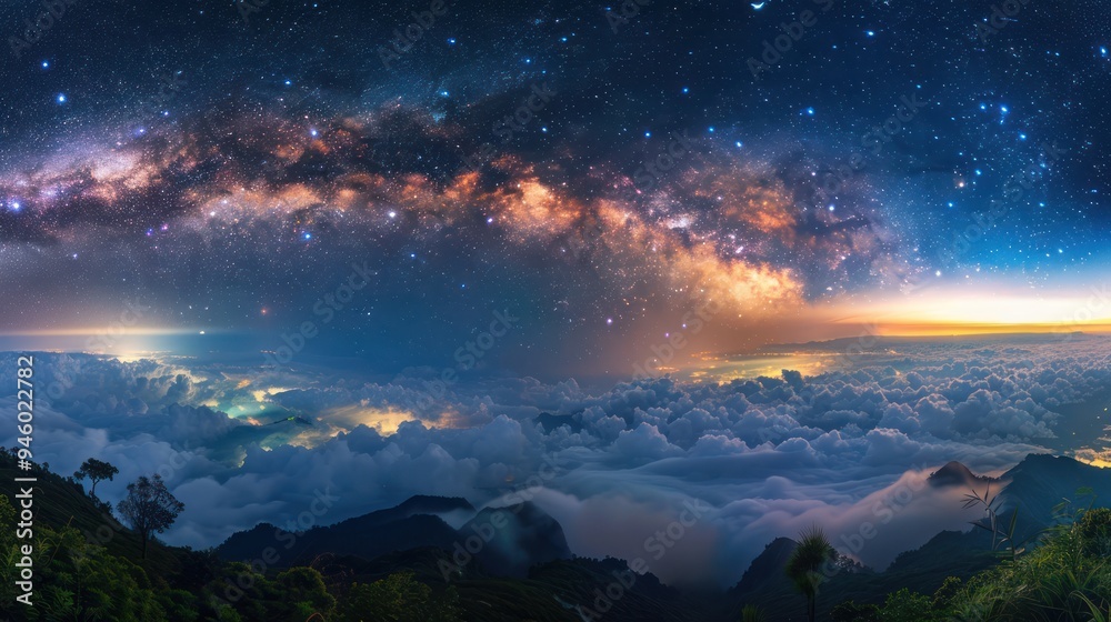 Milky Way Over Mountains and Clouds Milky Way Over Mountains and Clouds