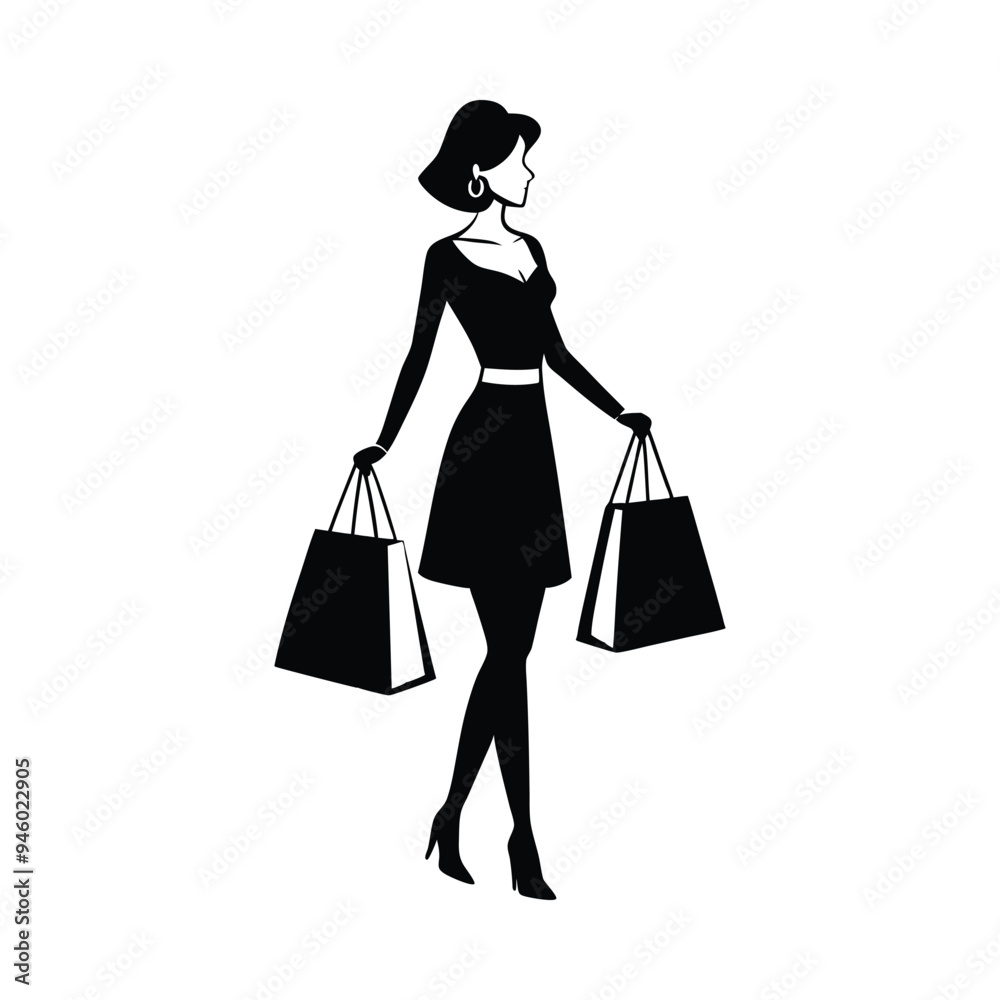 Elegant Shopping Woman Silhouette Vector Elegant Shopping Woman Silhouette Vector