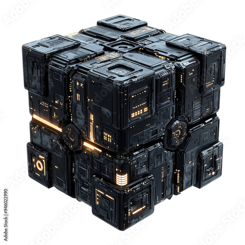 Futuristic Sci-fi cube box isolated on transparent or white background