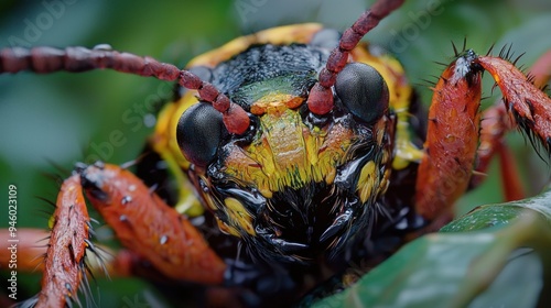 Close-up of a Colorful Beetle with Spiky Legs photo