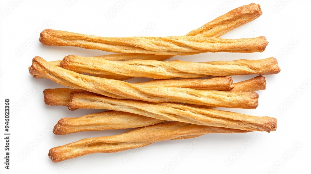 Delicious Grissini Sticks on White Background - Top View Delicious Grissini Sticks on White Background - Top View