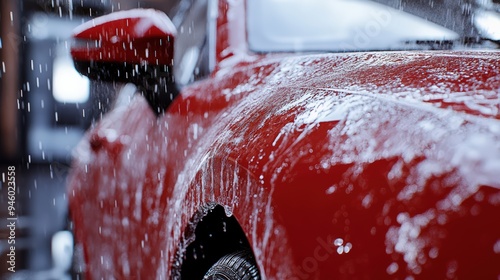Car wash with foam soap, high-pressure vehicle washer machine spraying foam, self-service