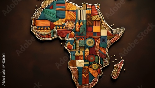 Africa map mosaic, map of africa made from objects of african culture, black history, Generative AI