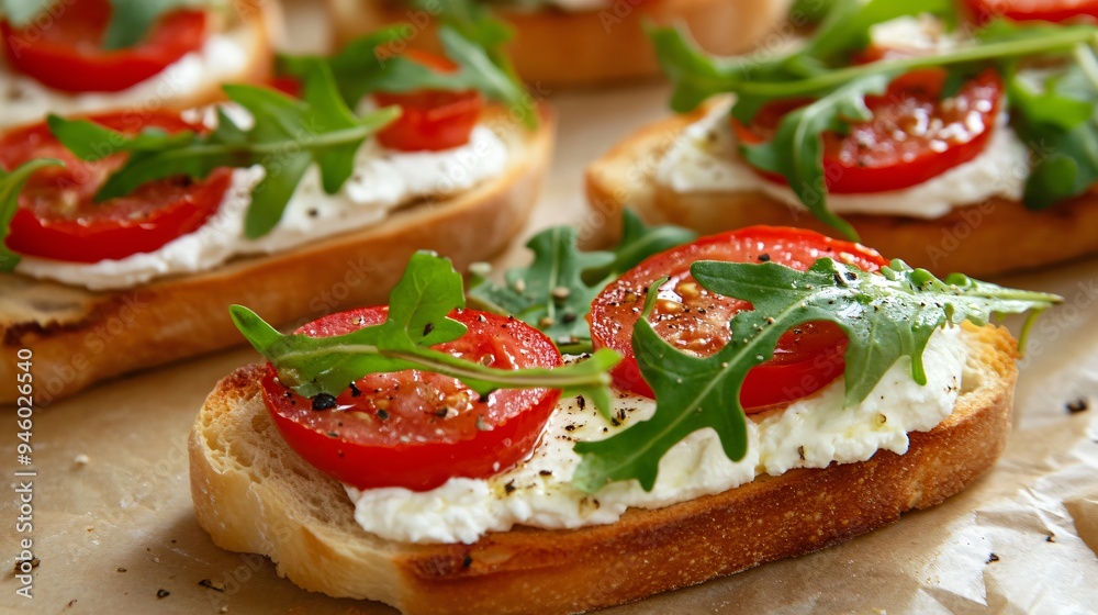 Delicious Ricotta Bruschettas with Tomatoes and Arugula Delicious Ricotta Bruschettas with Tomatoes and Arugula