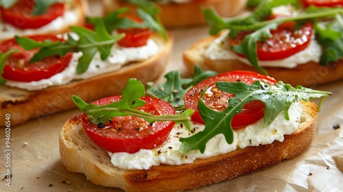 Delicious Ricotta Bruschettas with Tomatoes and Arugula