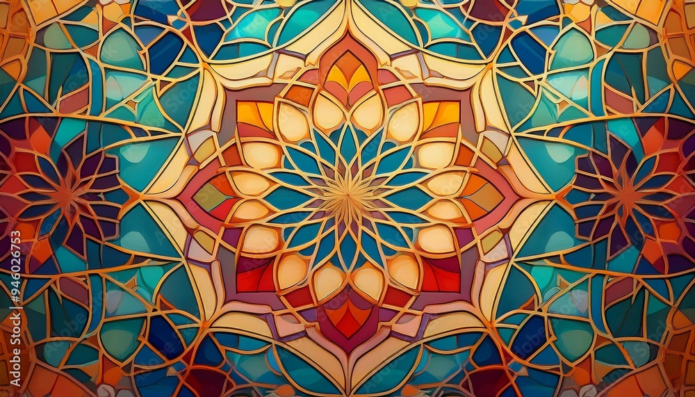 Arabic mosaic background, Arabic pattern wallpaper, Generative AI