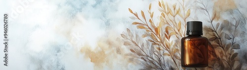 Woody fragrance, rich earthy tones, watercolor style