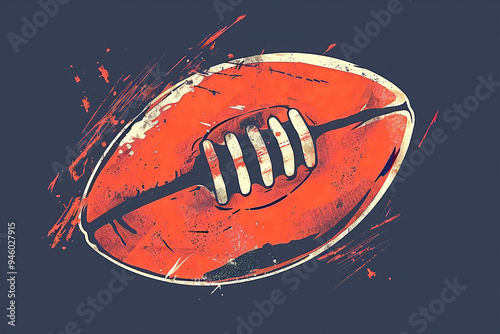 Vintage-style illustration of an American football with a distressed, artistic look.