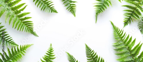 Isolated green fern leaves on a white background with copyspace