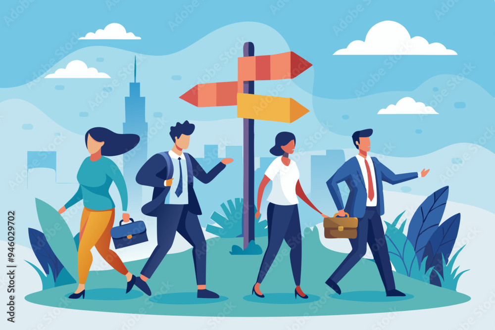 Right direction to success, strategy or plan to go in correct path, challenge or leadership to guide career path, new opportunity concept, business people walk to the right direction with signpost
Right direction to success, strategy or plan to go in correct path, challenge or leadership to guide career path, new opportunity concept, business people walk to the right direction with signpost