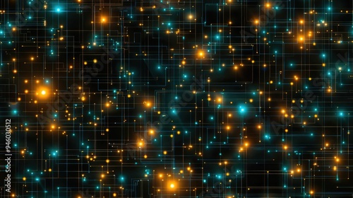 Technological circuit design with glowing nodes