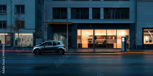 Urban Street Corner with Electric Car Charging
