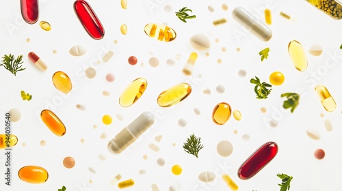 Fototapeta Naklejka Na Ścianę i Meble -  Nutritional Supplements Capsule with Fresh Produce Selection, Health and Wellness Concept