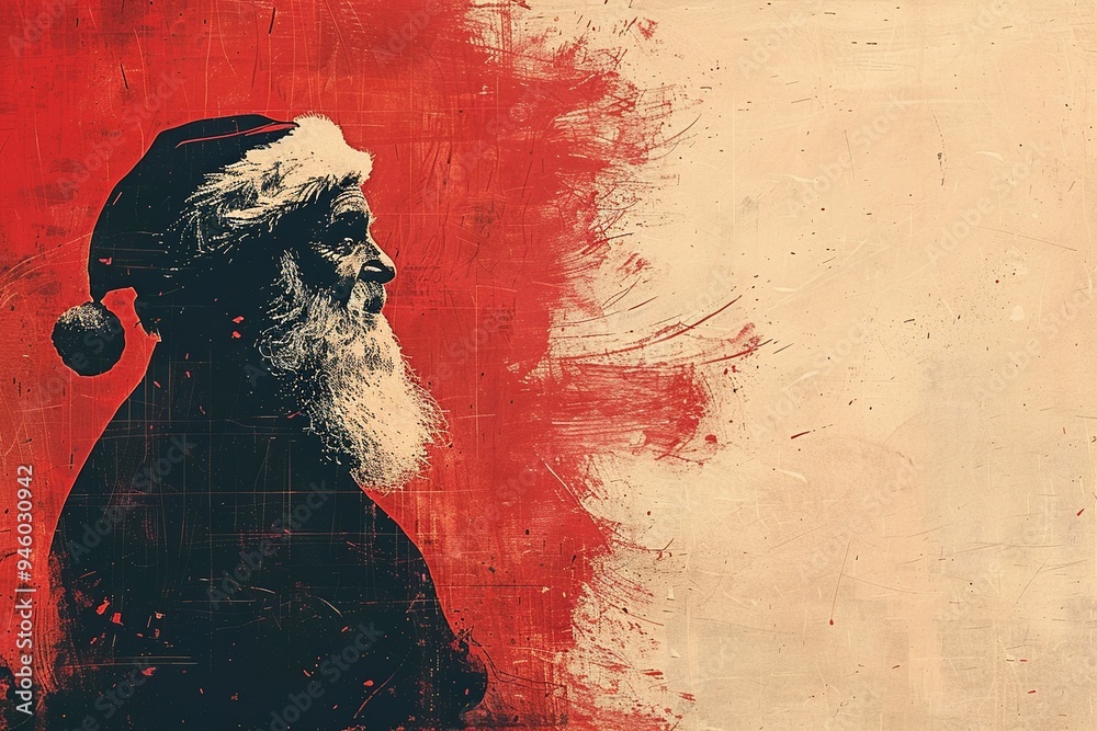 Φωτογραφία This contemporary minimalist illustration captures Santa Claus with just his iconic red hat and white beard, highlighting the joy of the holiday season in a fresh and simple design