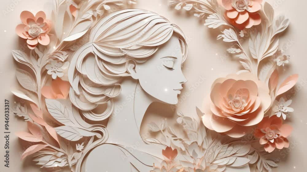 Paper art of a woman surrounded by flowers women's day and mother's day concept Paper art of a woman surrounded by flowers women's day and mother's day concept
