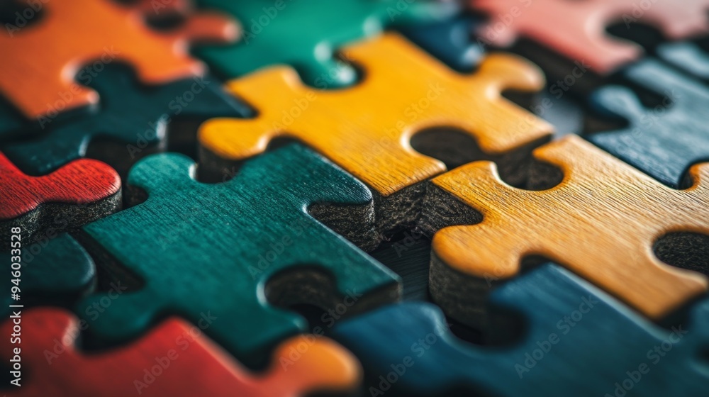 Colorful Wooden Puzzle Pieces Closeup Colorful Wooden Puzzle Pieces Closeup