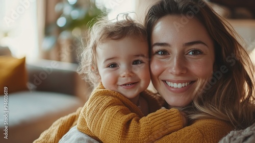 Happy Mother and Daughter in Cozy Home Setting