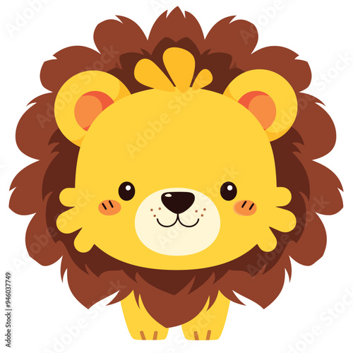 A cute cartoon lion head with simple flat illustration style for vector graphic logo design isolated on a white background