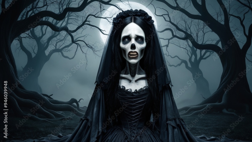 female ghost with long hair and a scary face female ghost with long hair and a scary face
