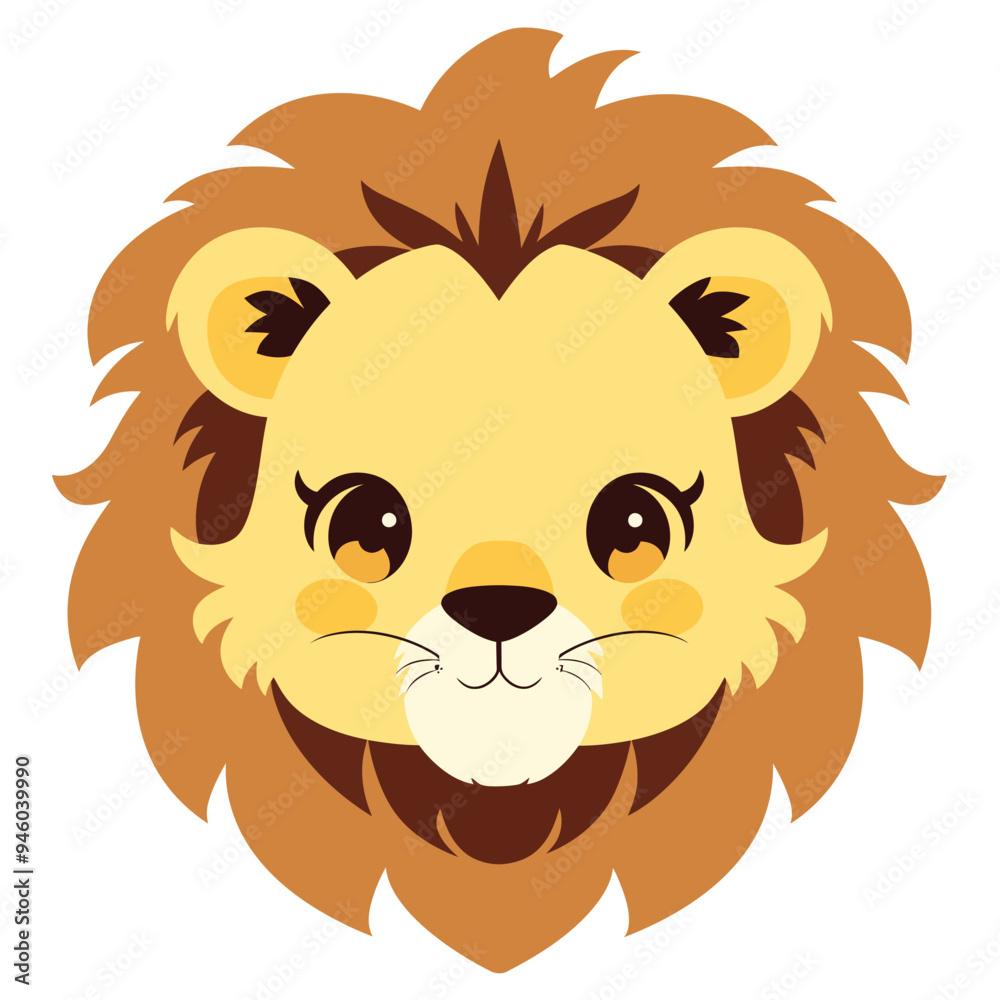A cute cartoon lion head with simple flat illustration style for vector graphic logo design isolated on a white background A cute cartoon lion head with simple flat illustration style for vector graphic logo design isolated on a white background
