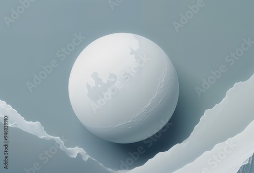 Abstract landscape A large white sphere floating in a misty, ethereal environment
