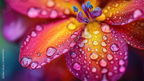 Close-up of a Flower Petal Covered in Dew Drops