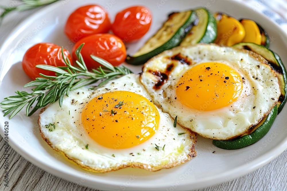 Sunny-Side-Up Eggs with Grilled Vegetables: Sunny-Side-Up Eggs with Grilled Vegetables: