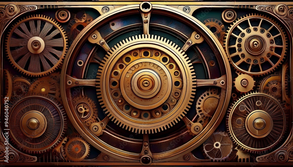 Fototapeta premium Steampunk machine gears, background with old gears, Generative AI