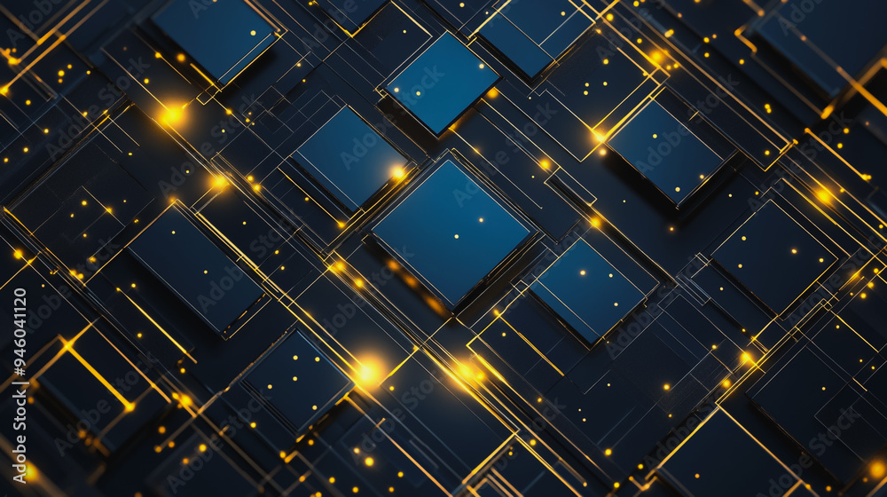 Naklejka premium Abstract square business connection of lines from nodes It is connected to endless nodes and represents the innovation of communication in the network.