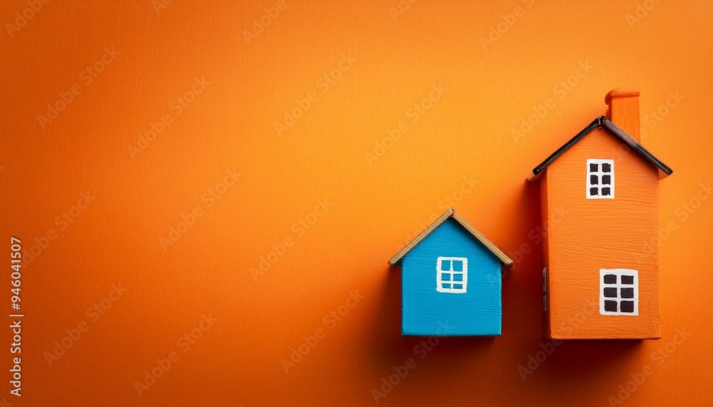 Toy house on orange background, Generative AI Toy house on orange background, Generative AI