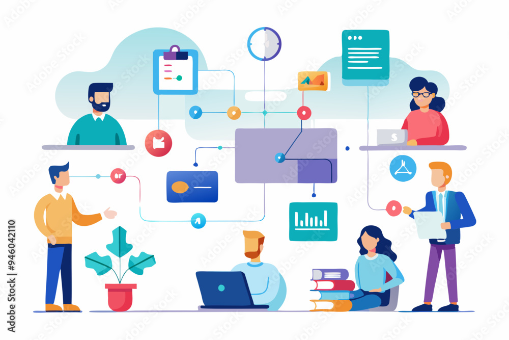 Office workflow diagram, working process, organization chart or corporate flowchart, task management, innovation working with AI artificial intelligence concept, business people on office workflow
Office workflow diagram, working process, organization chart or corporate flowchart, task management, innovation working with AI artificial intelligence concept, business people on office workflow