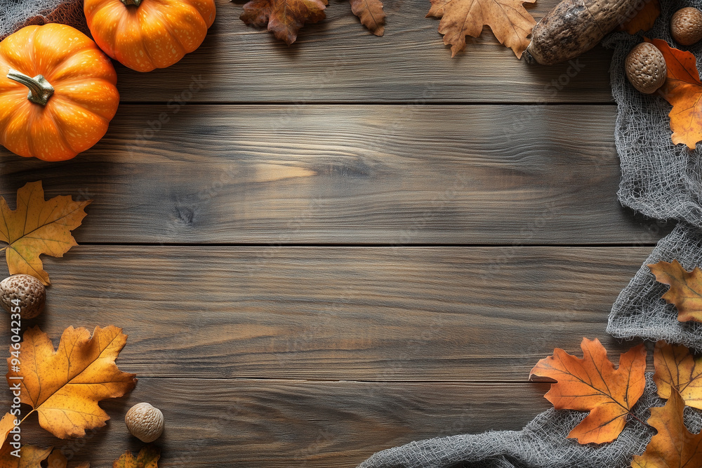 A rustic wooden background with an autumn theme A rustic wooden background with an autumn theme