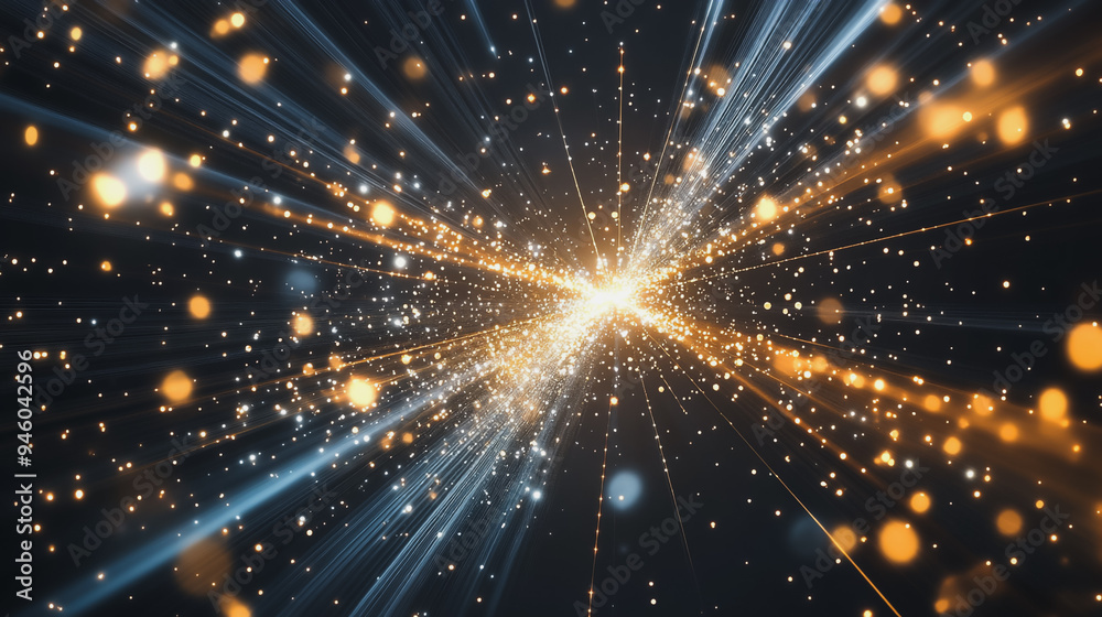 Fototapeta premium Abstract light explosion and network points, dot, earth's surface, digital background Innovation network points Earth's surface wave background digital wave information technology background