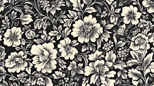 Wallpaper Mural 19th century engraved floral pattern design for textiles featuring detailed flowers and foliage Torontodigital.ca