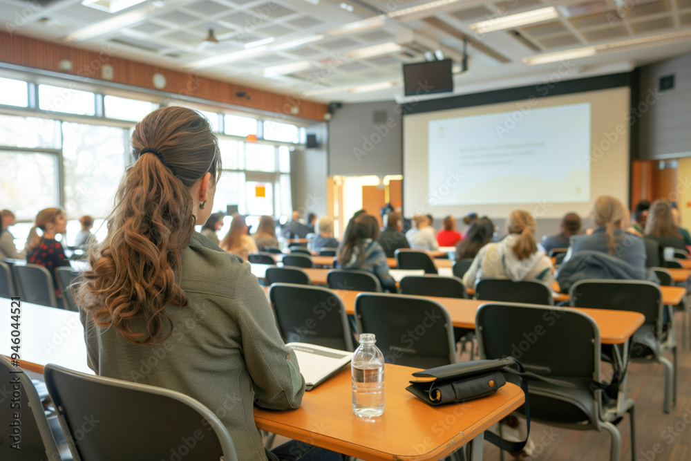 University Lecture Hall with Students Attending a Presentation. University Lecture Hall with Students Attending a Presentation.