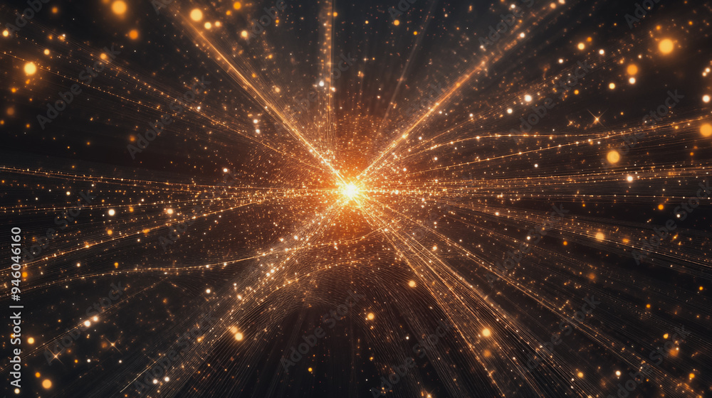 Naklejka premium Abstract light explosion and network points, dot, earth's surface, digital background Innovation network points Earth's surface wave background digital wave information technology background