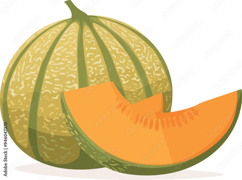 vector illustration of a cantaloupe melon with a slice cut out
