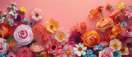 Variety of flower colors for Summer and Fall. Copy space image. Place for adding text and design photo