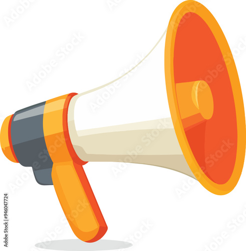 ector illustration of an orange and white megaphone, symbolizing announcements, communication, and promotions. Suitable for use in marketing materials, event promotions, and social media posts.