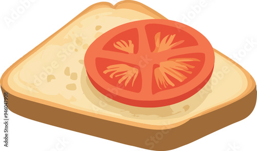 vector illustration of a slice of toast with a tomato slice on top. Suitable for breakfast menus, food blogs, and simple meal recipes.