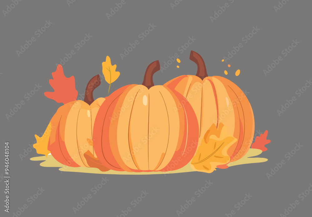 vector illustration of pumpkins surrounded by autumn leaves on a ...