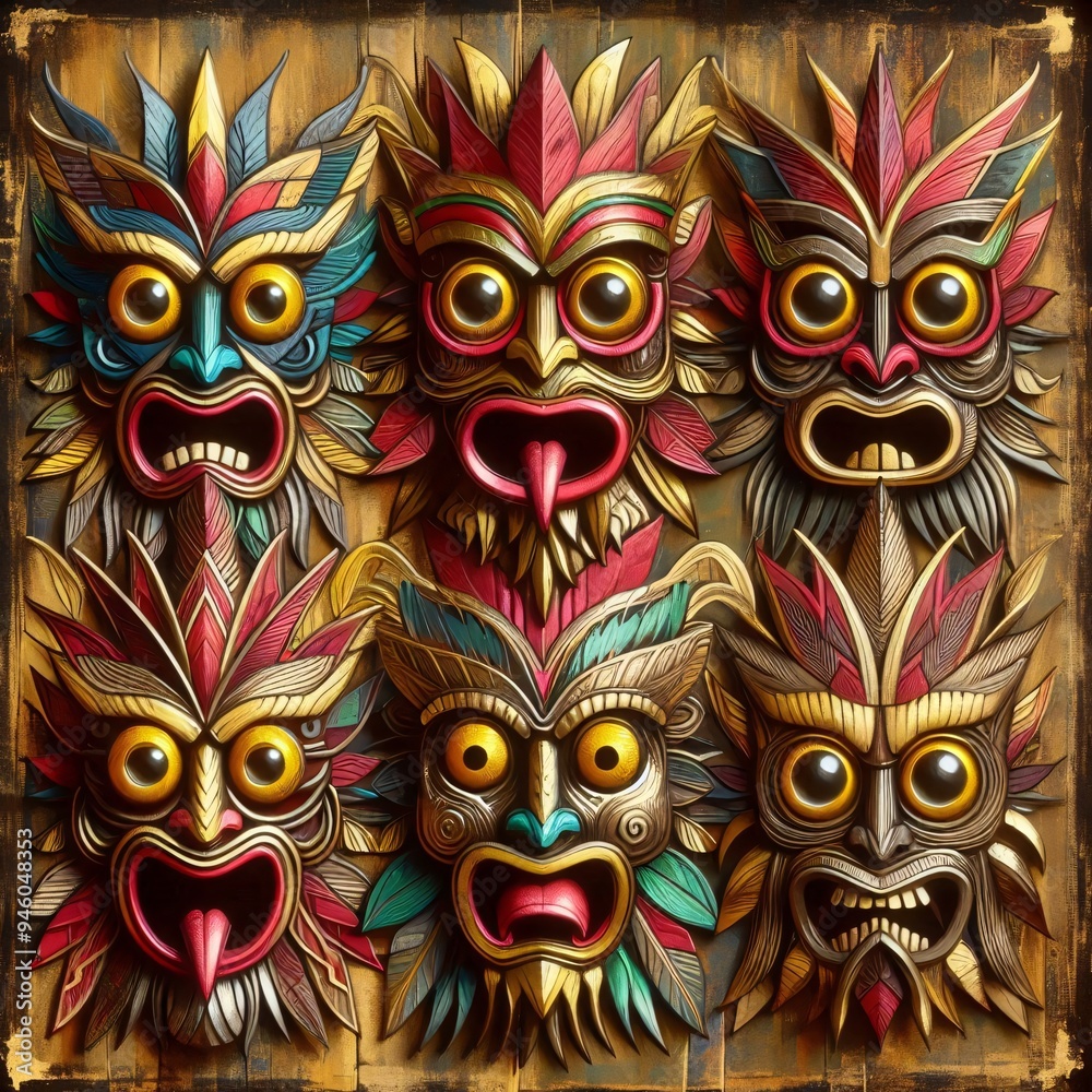 Funny cartonized tiki mask pattern
Funny cartonized tiki mask pattern