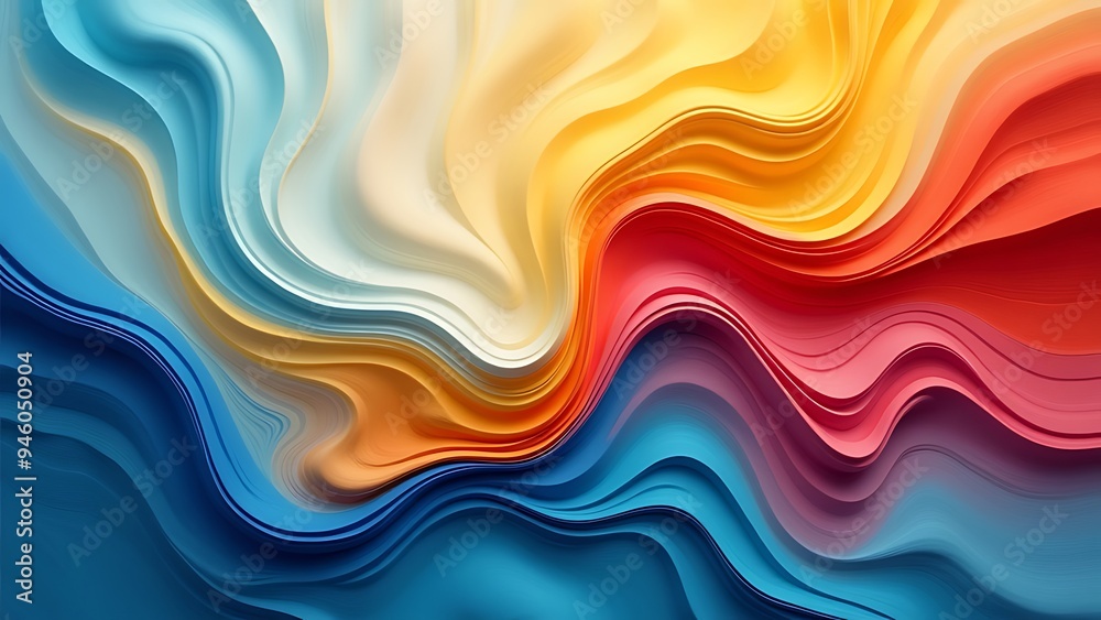 This vibrant abstract artwork features flowing waves of color, blending shades of blue, yellow, and red. Perfect for backgrounds, digital designs, and creative projects. This vibrant abstract artwork features flowing waves of color, blending shades of blue, yellow, and red. Perfect for backgrounds, digital designs, and creative projects.