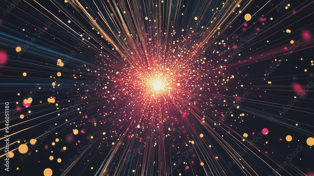 Fototapeta premium Abstract light explosion and network points, dot, earth's surface, digital background Innovation network points Earth's surface wave background digital wave information technology background