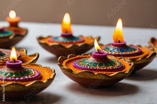 Happy Diwali: Illuminated Clay Diya Lamps Celebrating the Festival of Lights